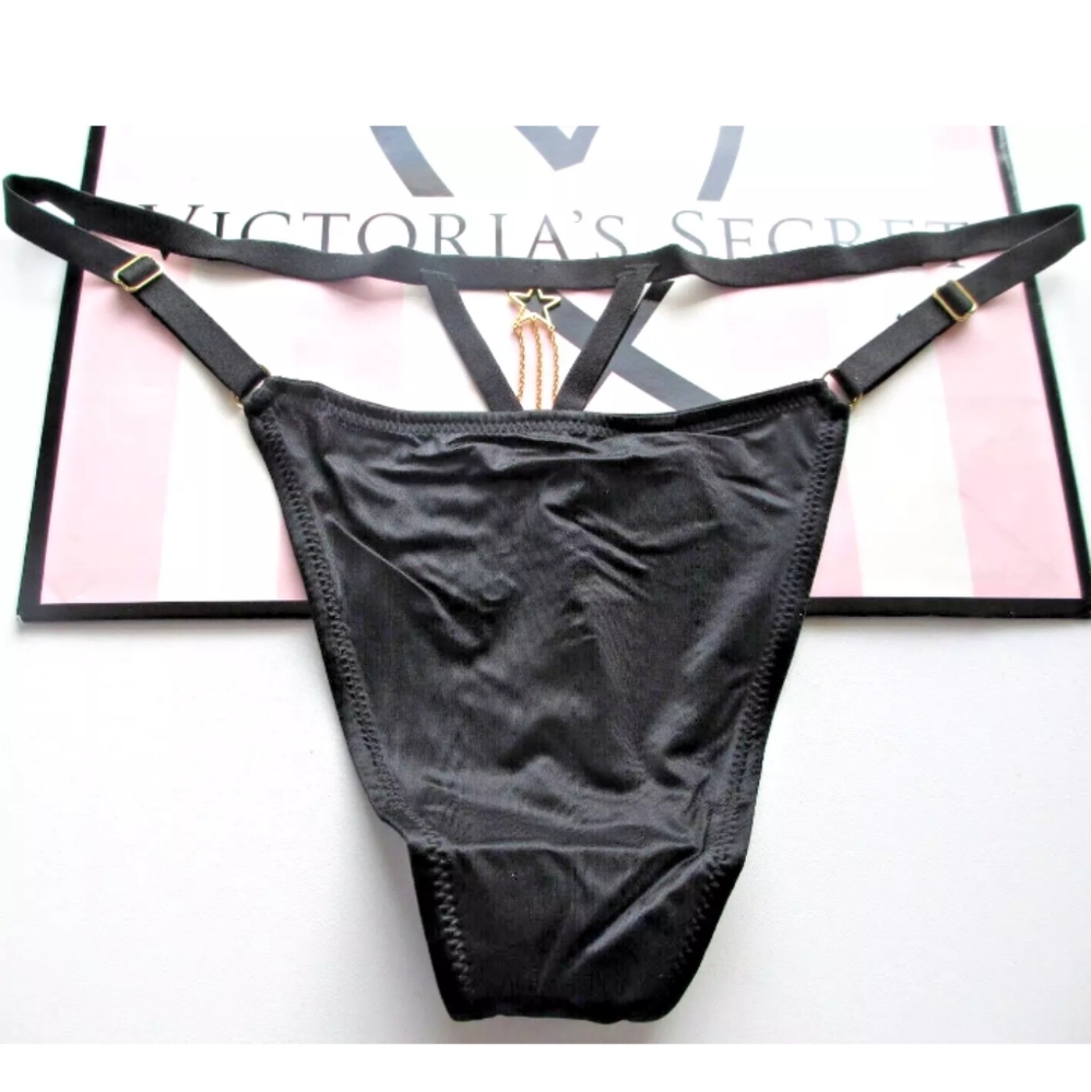 VICTORIA'S SECRET VERY SEXY Adjustable V-String Thong Panty VS Black Hardware